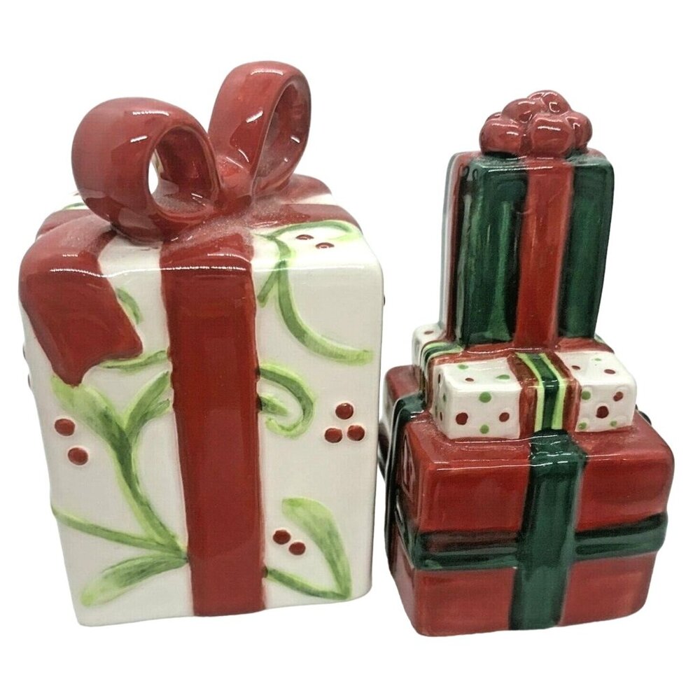 Vintage NOS Fitz & Floyd Christmas Present Salt & Pepper Shaker Set Retired - Picture 6 of 8